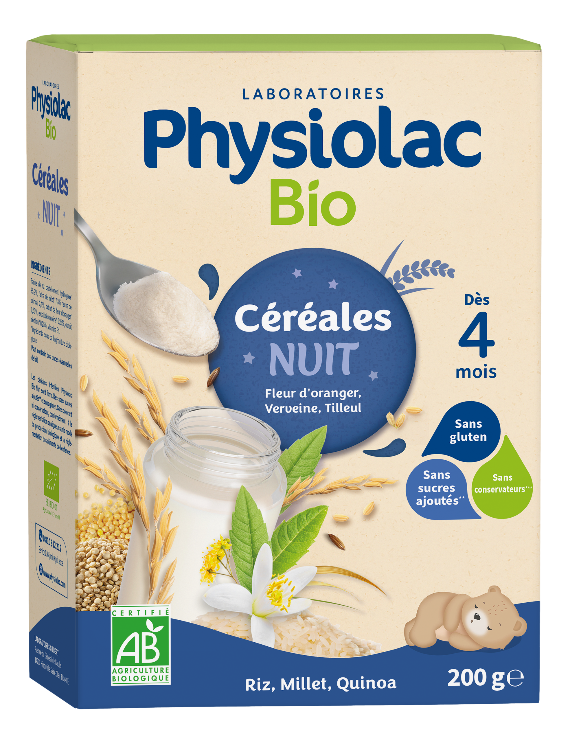 PHYSIOLAC CEREALES BIO farine du soir   200g