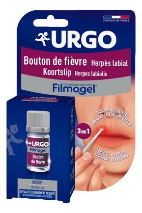 URGO FILMOGEL BOUTON DE FIEVRE 3ML URGO Filmogel® Bouton de fièvre est indiqué pour la protection et le traitement  des lésions et symptômes de l’herpès labial (bouton de fièvre). Ce produit est à utiliser dès les premiers symptômes jusqu’à la disparition